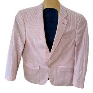 Linea Uomo Blazer Mens 44L Red White‎ Seersucker Cotton Sport Coat Jacket Summer